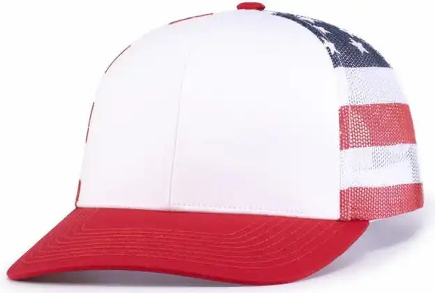 Pacific Headwear 104p Printed Trucker Cap - White Usa Red - Usa / 7’’ - 7 7/8’’