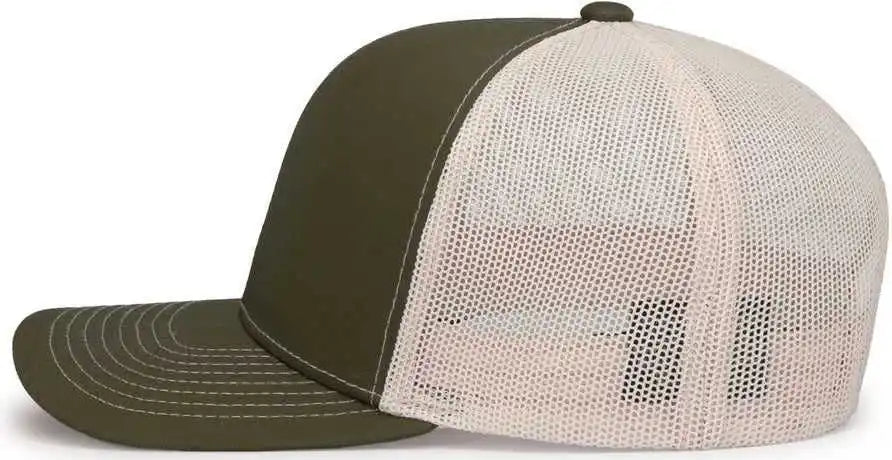 Pacific Headwear 104s Contrast Stitch Snapback Trucker Cap - Mossgreen Beige - Green Ivory / 7’’ - 7 7/8’’
