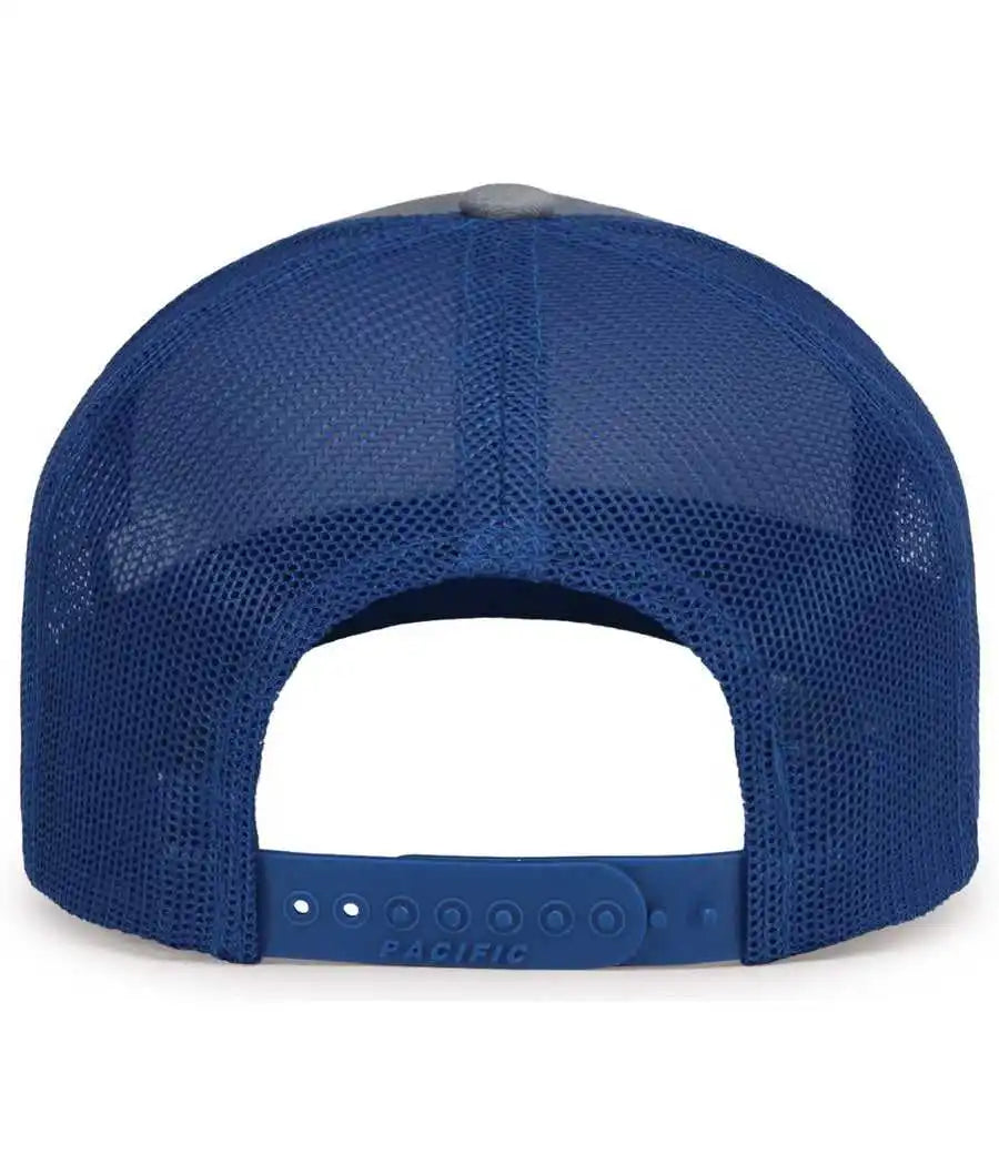 Pacific Headwear 104s Contrast Stitch Snapback Trucker Cap - Heathergrey Royal Heather Grey - Gray / 7’’ - 7 7/8’’