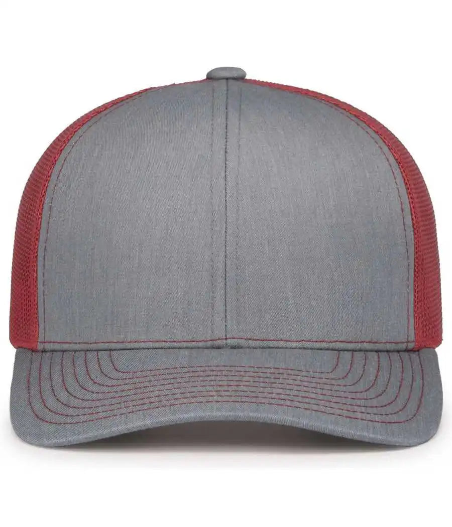 Pacific Headwear 104s Contrast Stitch Snapback Trucker Cap - Heathergrey Red Heather Grey - Gray / 7’’ - 7 7/8’’