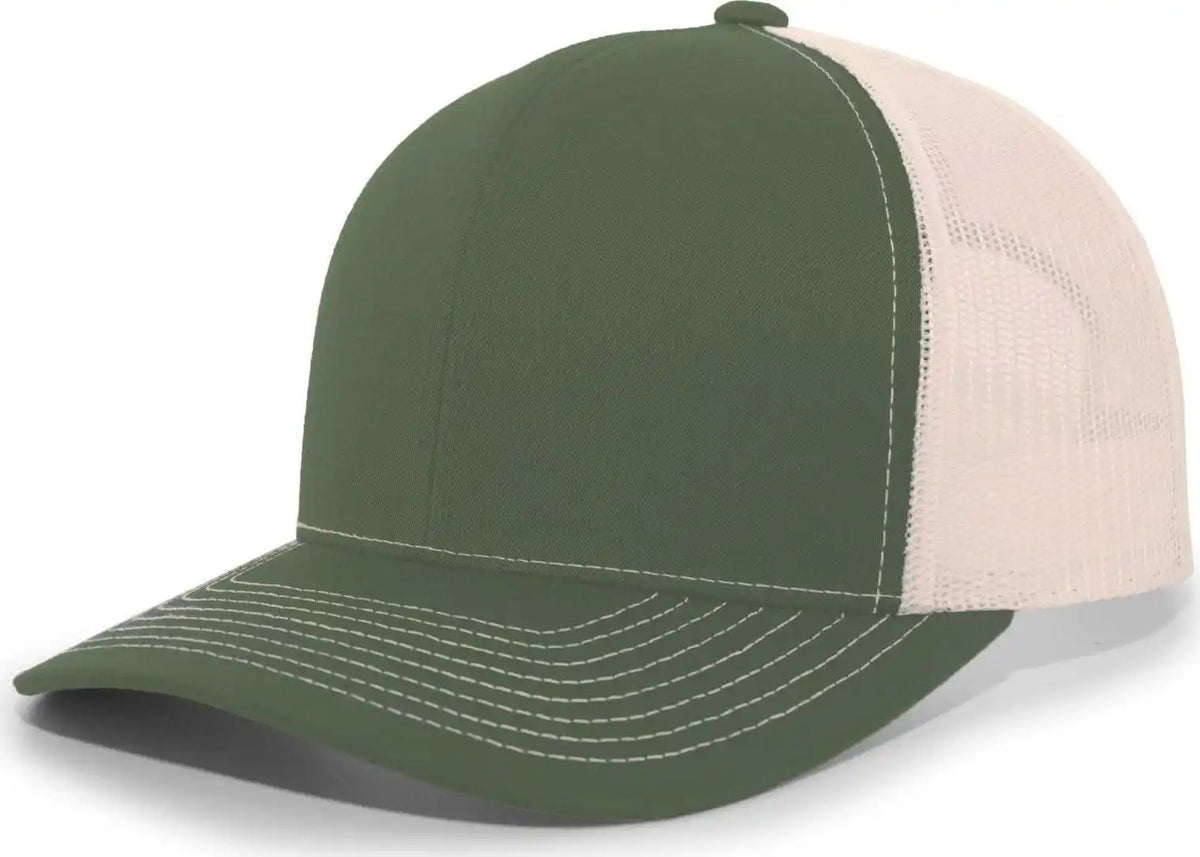 Pacific Headwear 104s Contrast Stitch Snapback Trucker Cap - Mossgreen Beige - Green Ivory / 7’’ - 7 7/8’’