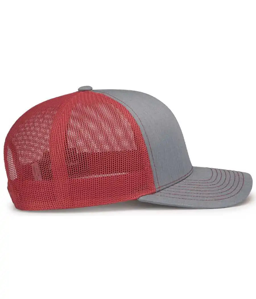 Pacific Headwear 104s Contrast Stitch Snapback Trucker Cap - Heathergrey Red Heather Grey - Gray / 7’’ - 7 7/8’’