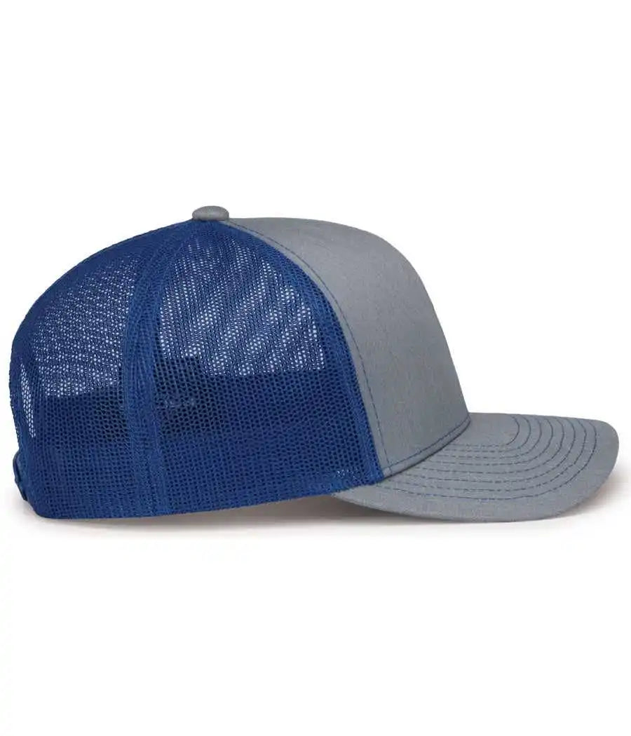 Pacific Headwear 104s Contrast Stitch Snapback Trucker Cap - Heathergrey Royal Heather Grey - Gray / 7’’ - 7 7/8’’