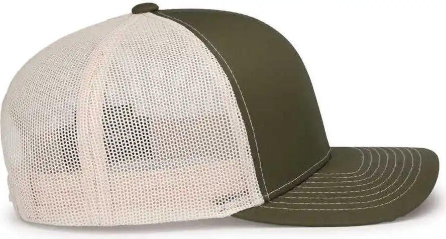 Pacific Headwear 104s Contrast Stitch Snapback Trucker Cap - Mossgreen Beige - Green Ivory / 7’’ - 7 7/8’’