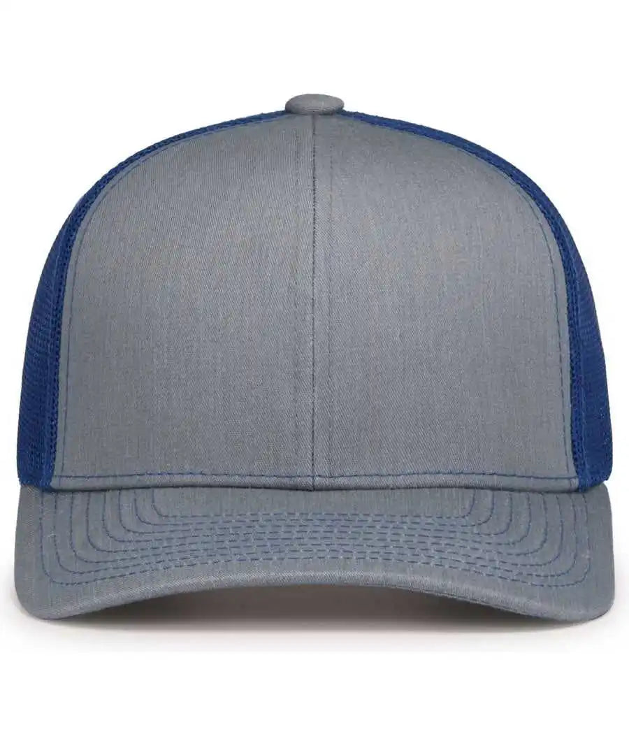 Pacific Headwear 104s Contrast Stitch Snapback Trucker Cap - Heathergrey Royal Heather Grey - Gray / 7’’ - 7 7/8’’
