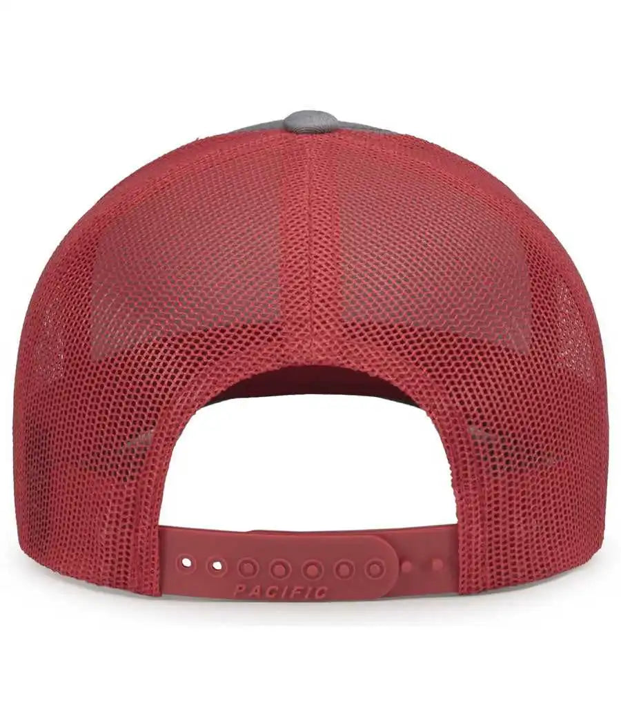 Pacific Headwear 104s Contrast Stitch Snapback Trucker Cap - Heathergrey Red Heather Grey - Gray / 7’’ - 7 7/8’’