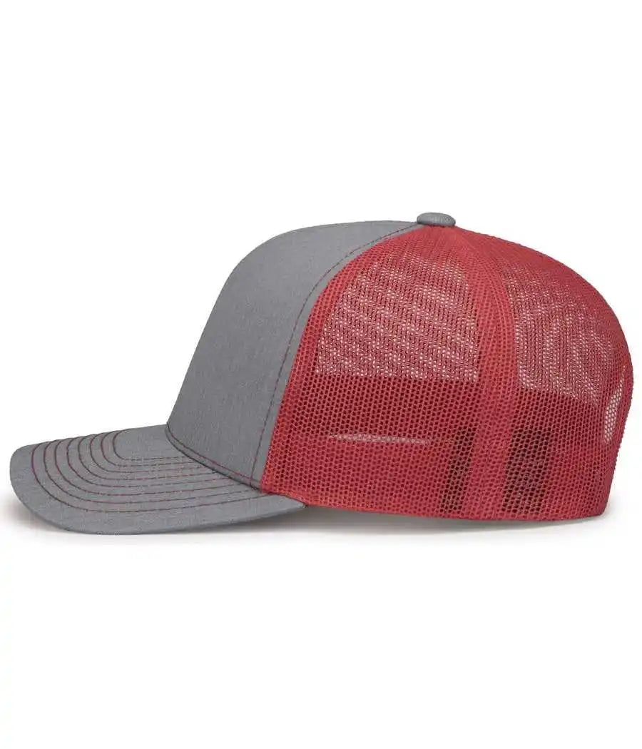 Pacific Headwear 104s Contrast Stitch Snapback Trucker Cap - Heathergrey Red Heather Grey - Gray / 7’’ - 7 7/8’’