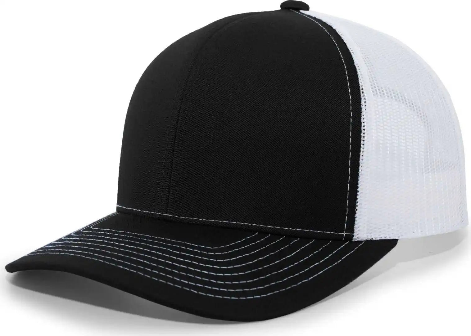Pacific Headwear 104s Contrast Stitch Snapback Trucker Cap - Black White - 7’’ - 7 7/8’’