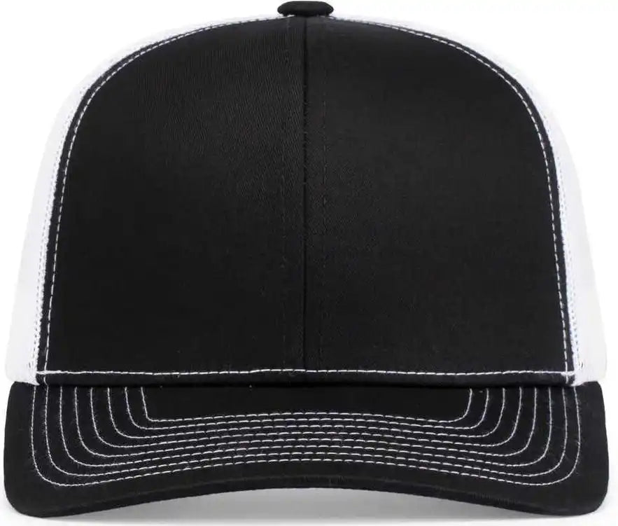 Pacific Headwear 104s Contrast Stitch Snapback Trucker Cap - Black White - 7’’ - 7 7/8’’