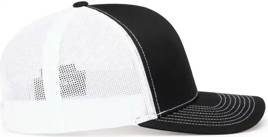 Pacific Headwear 104s Contrast Stitch Snapback Trucker Cap - Black White - 7’’ - 7 7/8’’