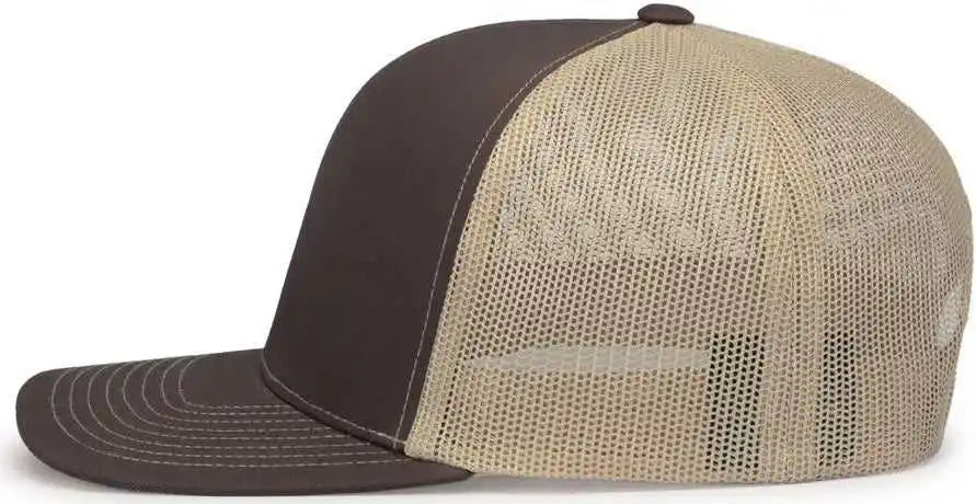 Pacific Headwear 104s Contrast Stitch Snapback Trucker Cap - Brown Khaki - 7’’ - 7 7/8’’