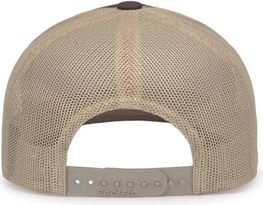 Pacific Headwear 104s Contrast Stitch Snapback Trucker Cap - Brown Khaki - 7’’ - 7 7/8’’