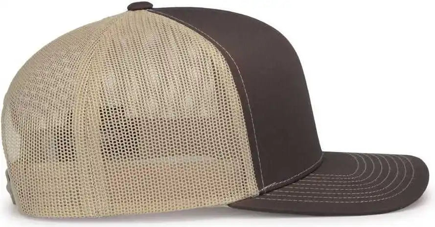 Pacific Headwear 104s Contrast Stitch Snapback Trucker Cap - Brown Khaki - 7’’ - 7 7/8’’