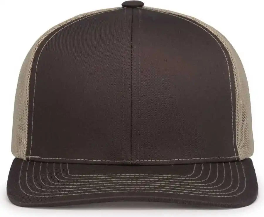 Pacific Headwear 104s Contrast Stitch Snapback Trucker Cap - Brown Khaki - 7’’ - 7 7/8’’
