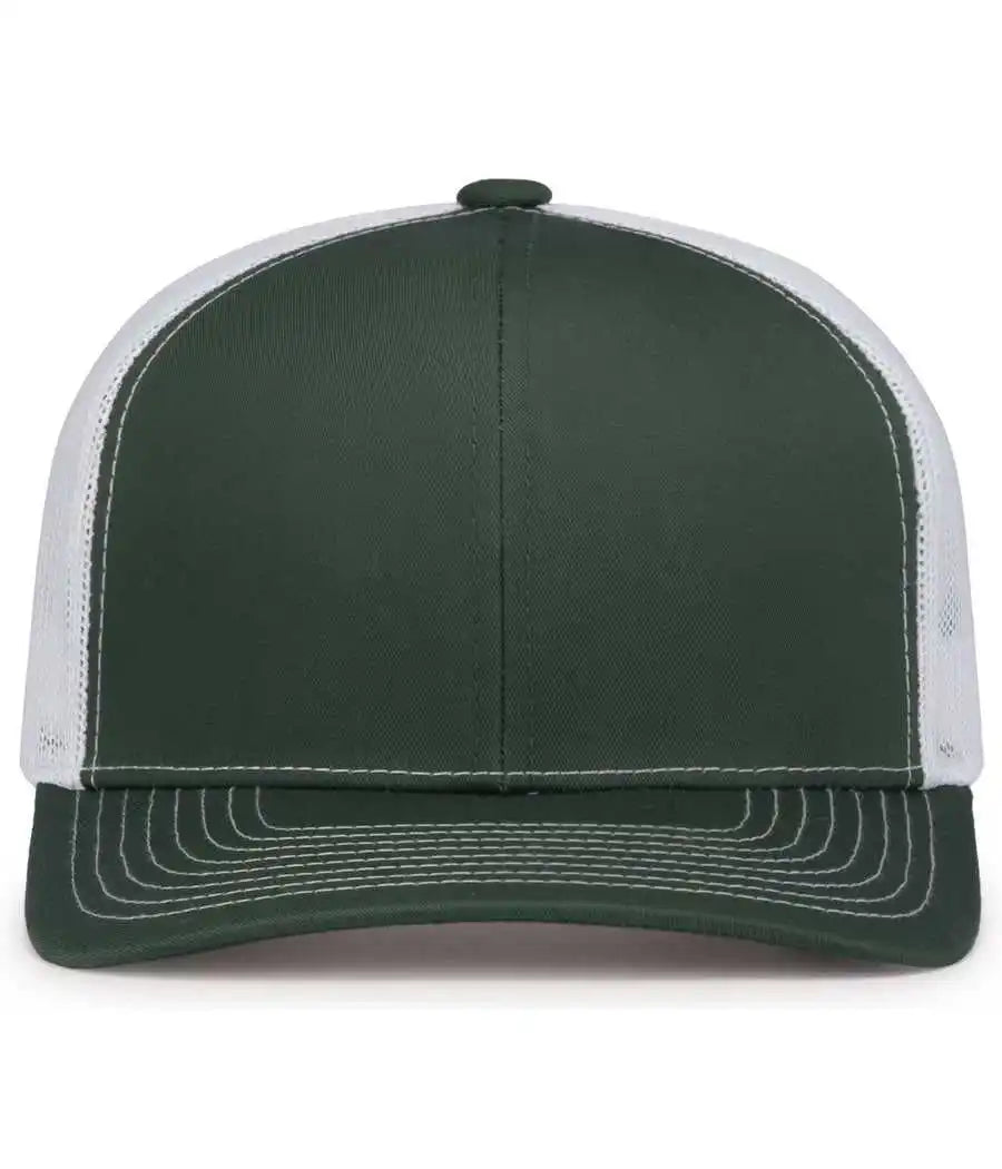 Pacific Headwear 104s Contrast Stitch Snapback Trucker Cap - Dark Green White - Forest / 7’’ - 7 7/8’’