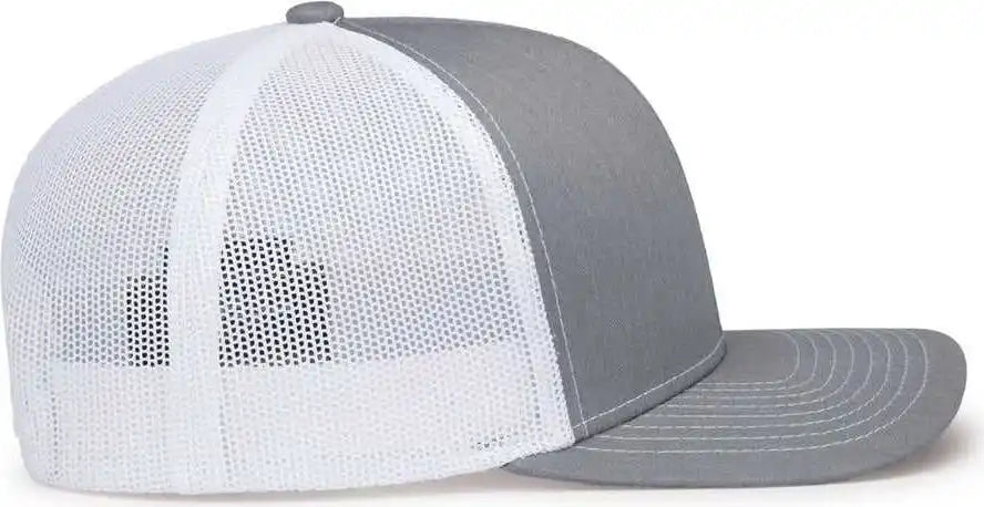 Pacific Headwear 104s Contrast Stitch Snapback Trucker Cap - Heather Grey White Gr - Gray / 7’’ - 7 7/8’’
