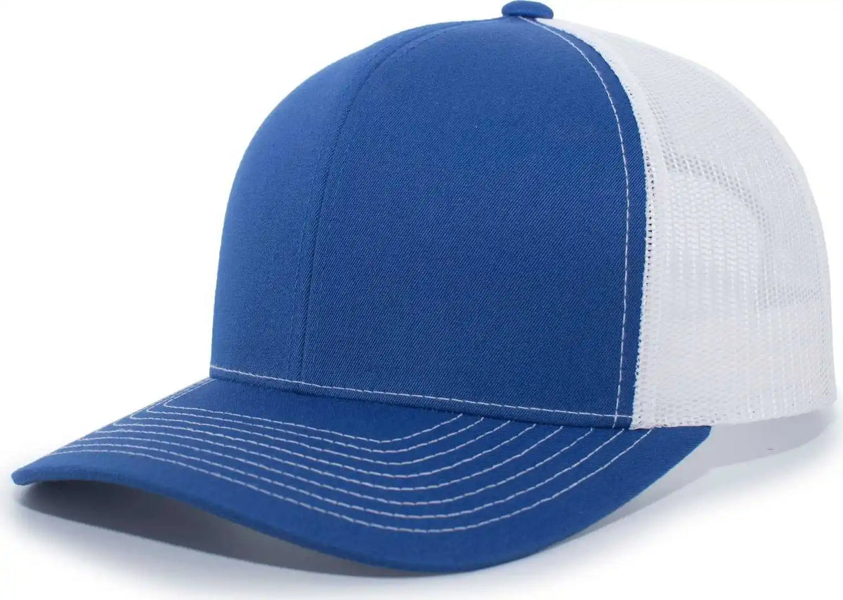 Pacific Headwear 104s Contrast Stitch Snapback Trucker Cap - Royal White - 7’’ - 7 7/8’’