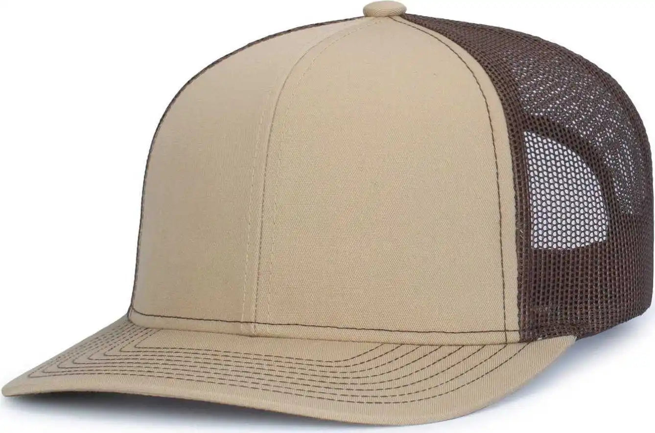 Pacific Headwear 104s Contrast Stitch Trucker Snapback - Khaki Brown - 7’’ 7 7/8’’