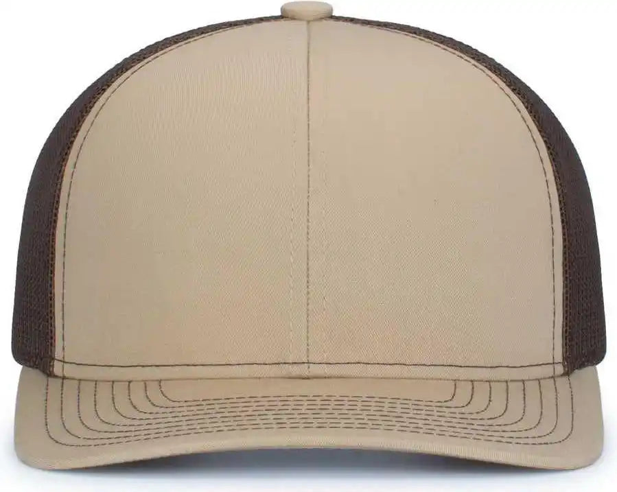 Pacific Headwear 104s Contrast Stitch Trucker Snapback - Khaki Brown - 7’’ 7 7/8’’