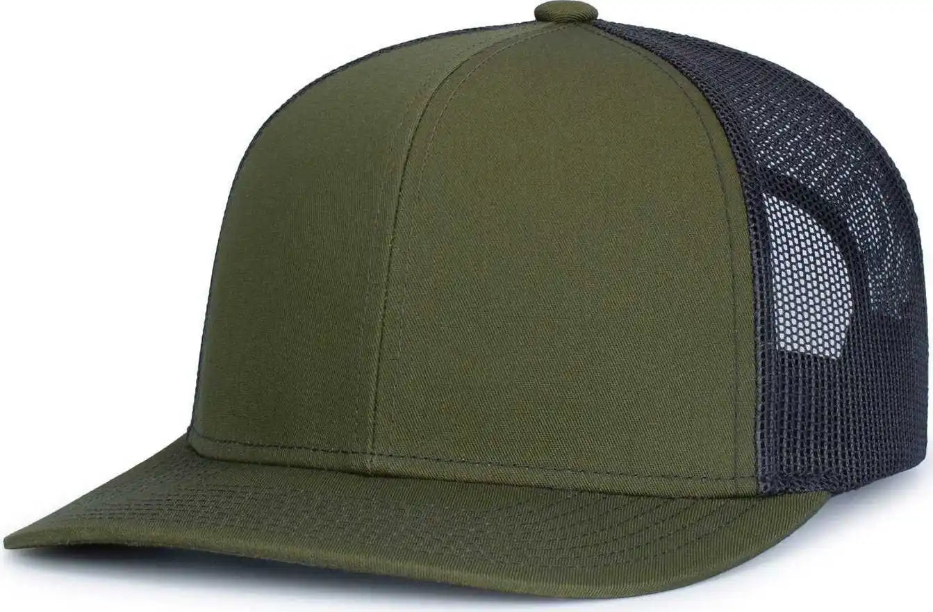 Pacific Headwear 104s Contrast Stitch Trucker Snapback - Moss Lt Charcoal - Olive Gray / 7’’ 7 7/8’’