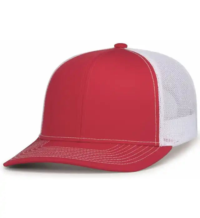Pacific Headwear 104s Contrast Stitch Trucker Snapback - Red White - 7’’ - 7 7/8’’