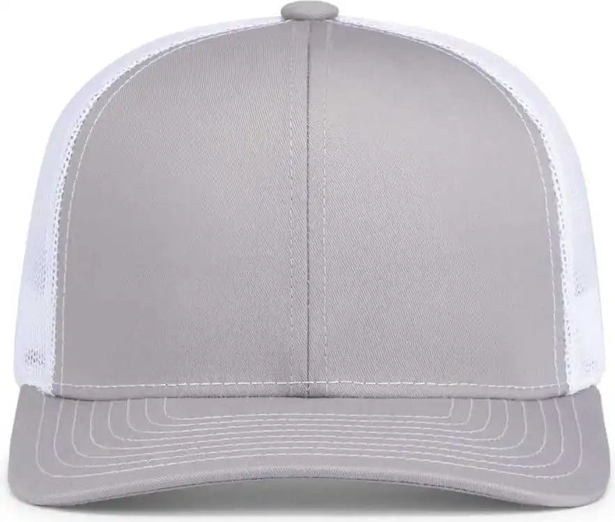 Pacific Headwear 104s Contrast Stitch Trucker Snapback - Silver White - Light Gary / 7’’ 7 7/8’’