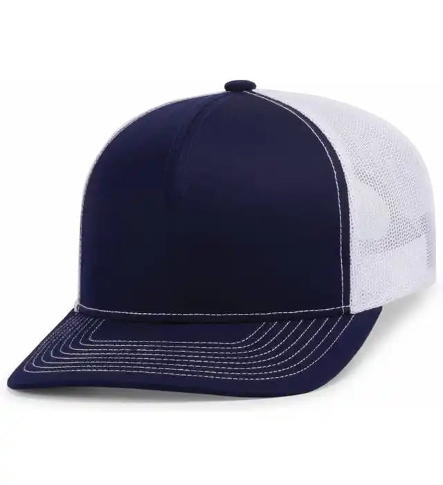 Pacific Headwear 104s Contrast Stitch Trucker Snapback - True Navy White - 7’’ - 7 7/8’’