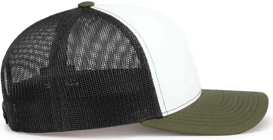 Pacific Headwear 104s Contrast Stitch Trucker Snapback - White Light Charcoal Moss - Olive / 7’’ 7 7/8’’
