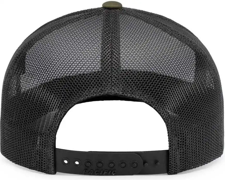 Pacific Headwear 104s Contrast Stitch Trucker Snapback - White Light Charcoal Moss - Olive / 7’’ 7 7/8’’