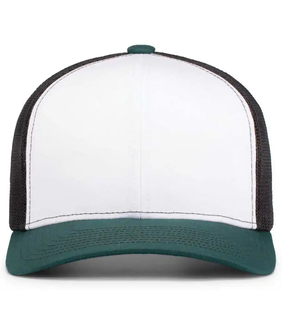 Pacific Headwear 104s Contrast Stitch Trucker Snapback - White Light Charcoal Dark Teal - 7’’ 7 7/8’’