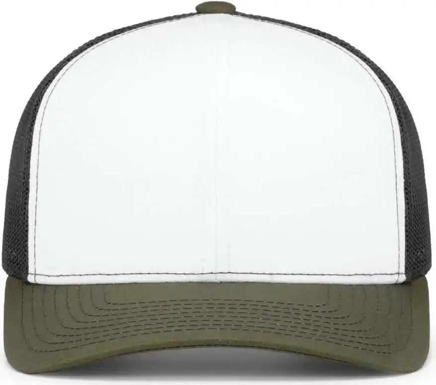 Pacific Headwear 104s Contrast Stitch Trucker Snapback - White Light Charcoal Moss - Olive / 7’’ 7 7/8’’