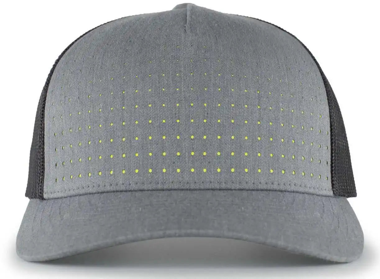 Pacific Headwear 105p Perforated 5-panel Trucker Snapback Cap - Heather Gray Light Charcoal Acid Green - 7’’ - 7 7/8’’
