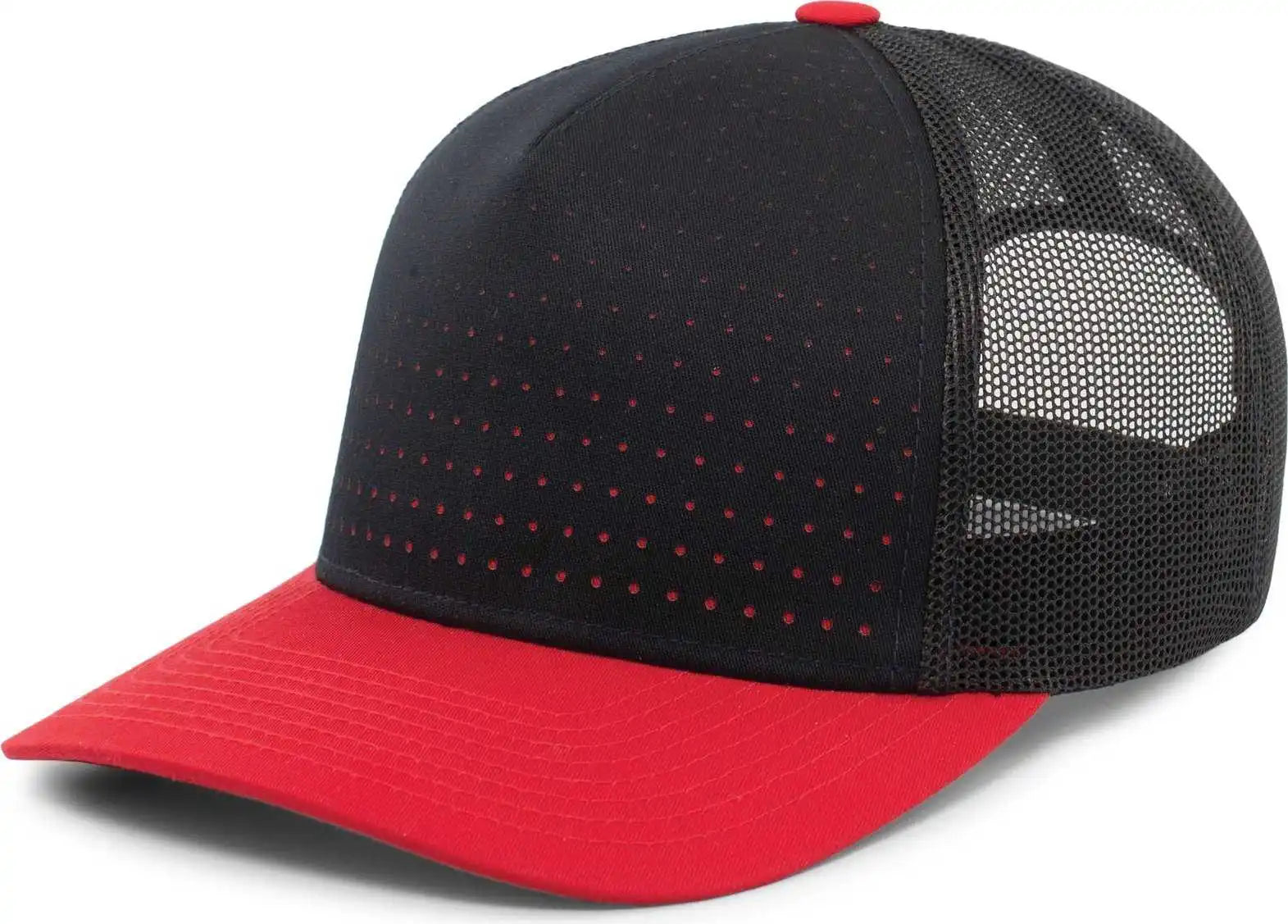 Pacific Headwear 105p Perforated 5 Panel Trucker Snapback Cap - Navy Red - 7’’ 7 7/8’’