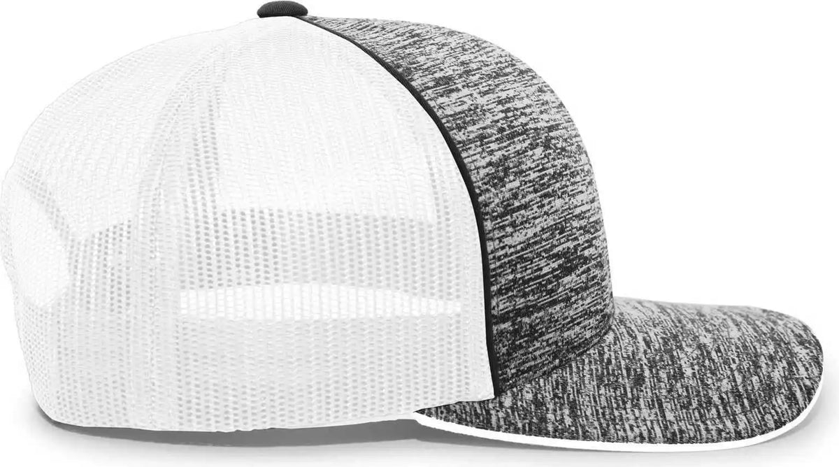 Pacific Headwear 106c Aggressive Heather Trucker Snapback Cap - Blackheather White - Black / 7’’ - 7 7/8’’