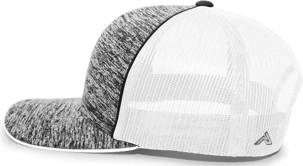Pacific Headwear 106c Aggressive Heather Trucker Snapback Cap - Blackheather White - Black / 7’’ - 7 7/8’’