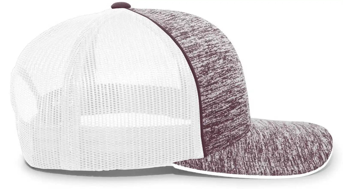 Pacific Headwear 106c Aggressive Heather Trucker Snapback Cap - Maroon White - 7’’ - 7 7/8’’