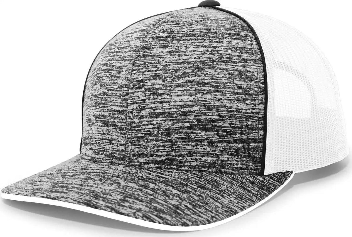 Pacific Headwear 106c Aggressive Heather Trucker Snapback Cap - Blackheather White - Black / 7’’ - 7 7/8’’