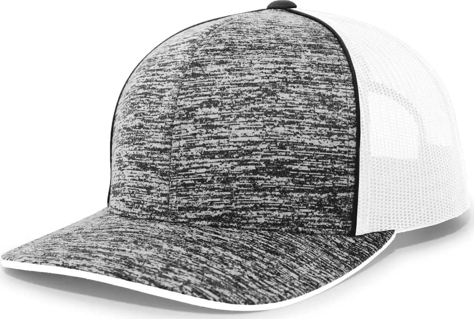 Pacific Headwear 106c Aggressive Heather Trucker Snapback Cap - Blackheather White - Black / 7’’ - 7 7/8’’