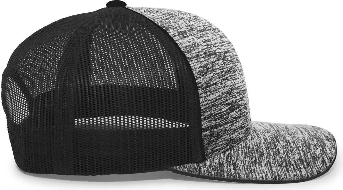 Pacific Headwear 106c Aggressive Heather Trucker Snapback Cap - Black Lite Charcoal - Dark Gray / 7’’ - 7 7/8’’