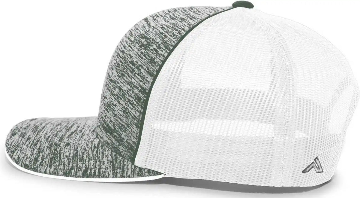 Pacific Headwear 106c Aggressive Heather Trucker Snapback Cap - Dark Green White - Forest / 7’’ - 7 7/8’’