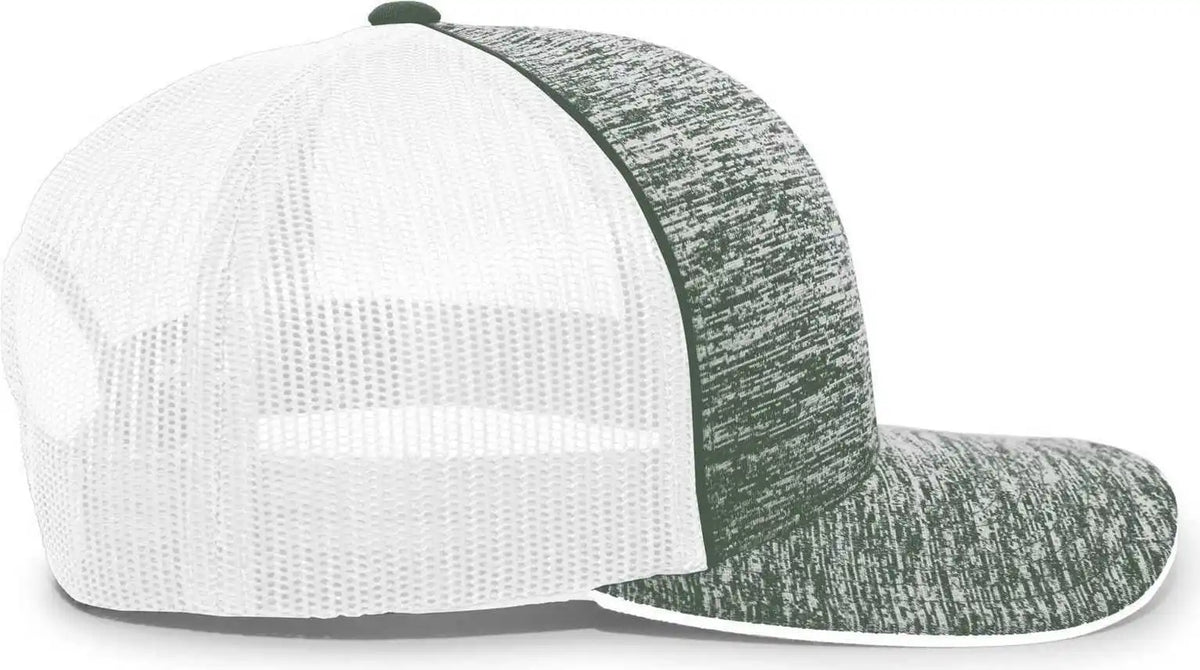 Pacific Headwear 106c Aggressive Heather Trucker Snapback Cap - Dark Green White - Forest / 7’’ - 7 7/8’’
