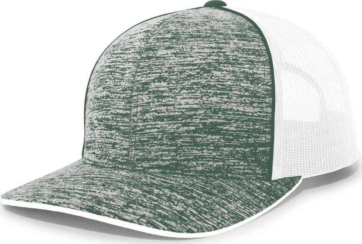 Pacific Headwear 106c Aggressive Heather Trucker Snapback Cap - Dark Green White - Forest / 7’’ - 7 7/8’’