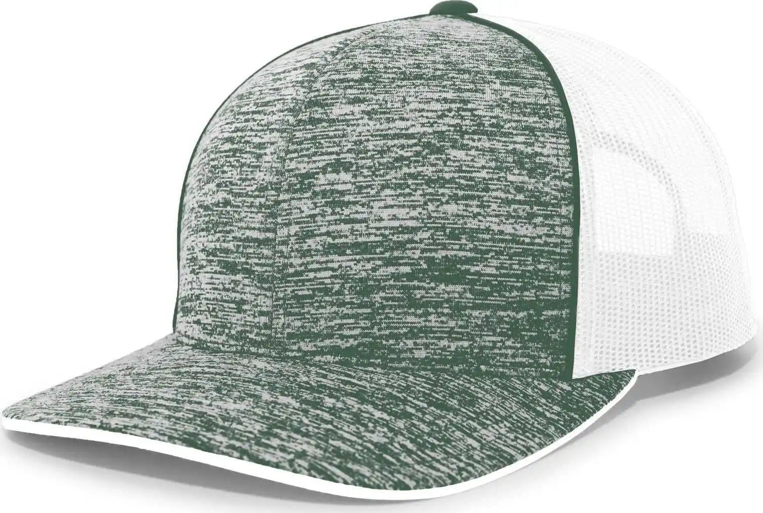Pacific Headwear 106c Aggressive Heather Trucker Snapback Cap - Dark Green White - Forest / 7’’ - 7 7/8’’
