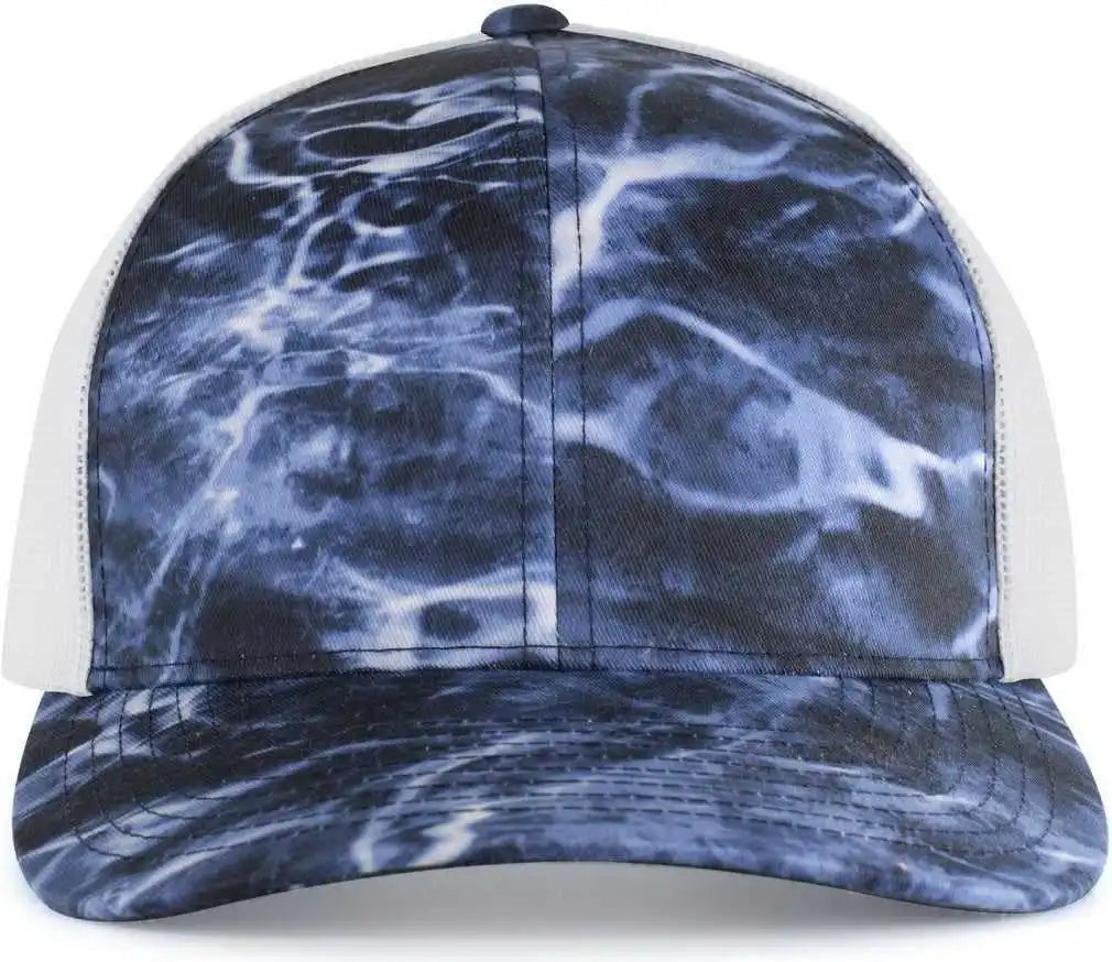 Pacific Headwear 107c Elements Agua Camo Trucker Snapback Cap - Bluefin White - Mossy Oak / 7’’ - 7 7/8’’