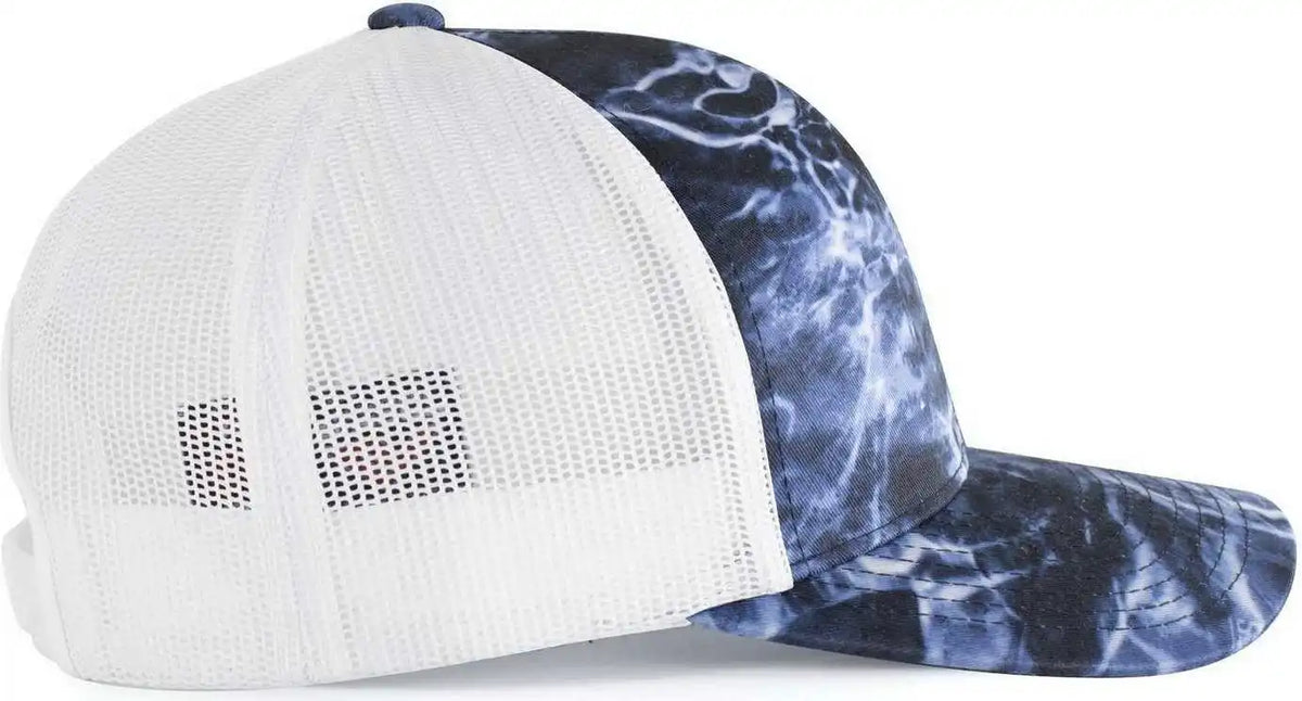 Pacific Headwear 107c Elements Agua Camo Trucker Snapback Cap - Bluefin White - Mossy Oak / 7’’ - 7 7/8’’