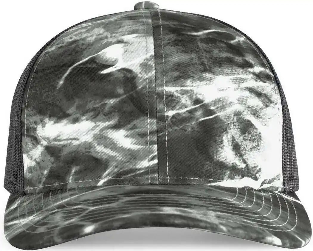 Pacific Headwear 107c Elements Agua Camo Trucker Snapback Cap - Blacktip Lt Charcoal - Mossy Oak Dark Gray / 7’’ - 7