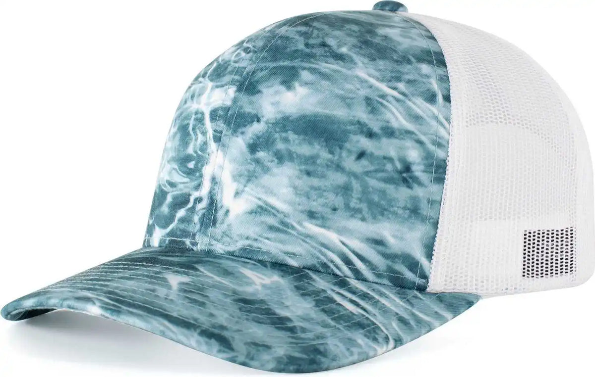 Pacific Headwear 107c Elements Agua Camo Trucker Snapback Cap - Spindrift White - Mossy Oak / 7’’ - 7 7/8’’