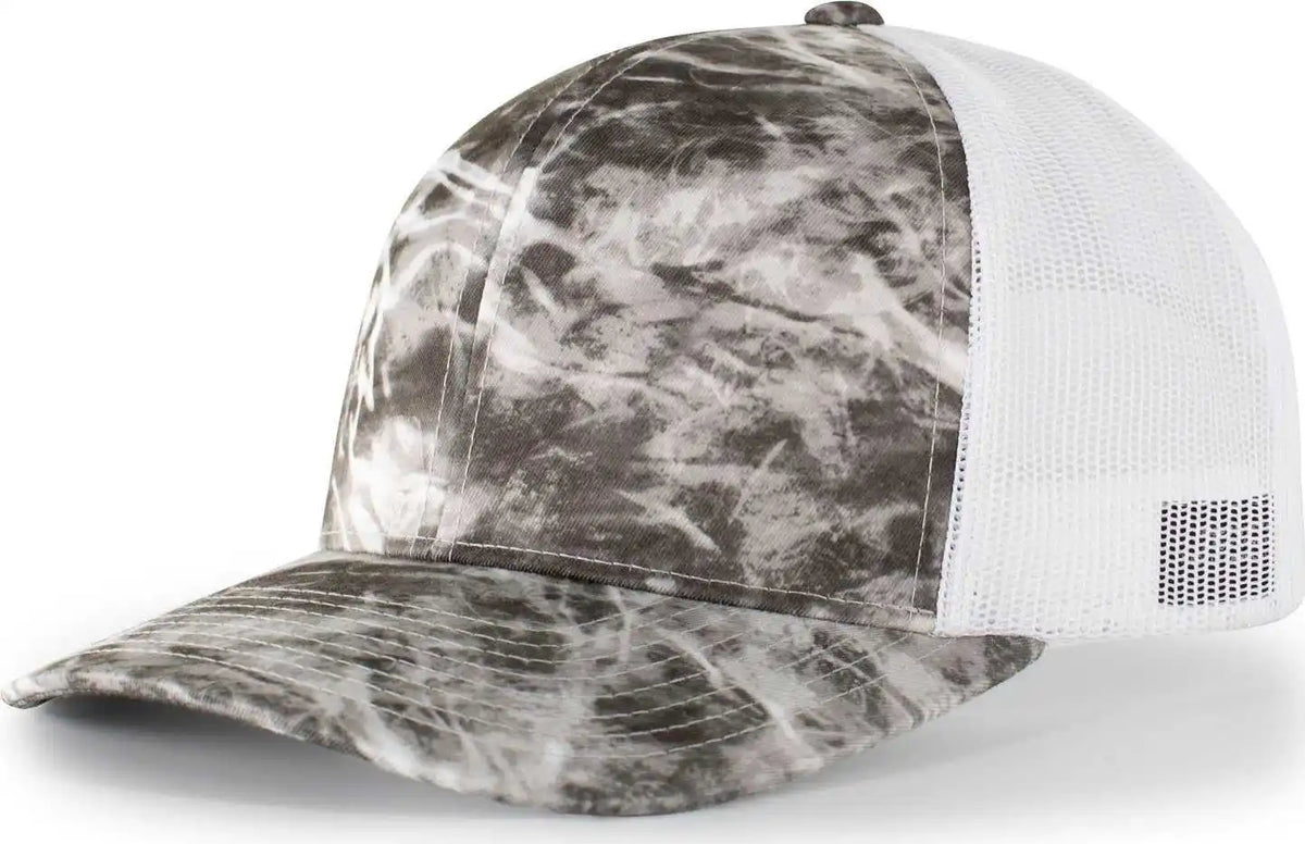 Pacific Headwear 107c Elements Agua Camo Trucker Snapback Cap - Manta White - Mossy Oak / 7’’ - 7 7/8’’
