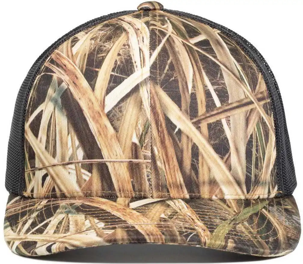Pacific Headwear 108c Camo Snapback Trucker Cap - Shadow Grass Blades Light Charcoal - 7’’ - 7 7/8’’