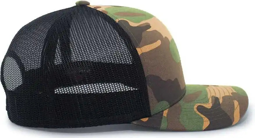 Pacific Headwear 108c Camo Trucker Snapback Cap - Army Black - Green / 7’’ - 7 7/8’’